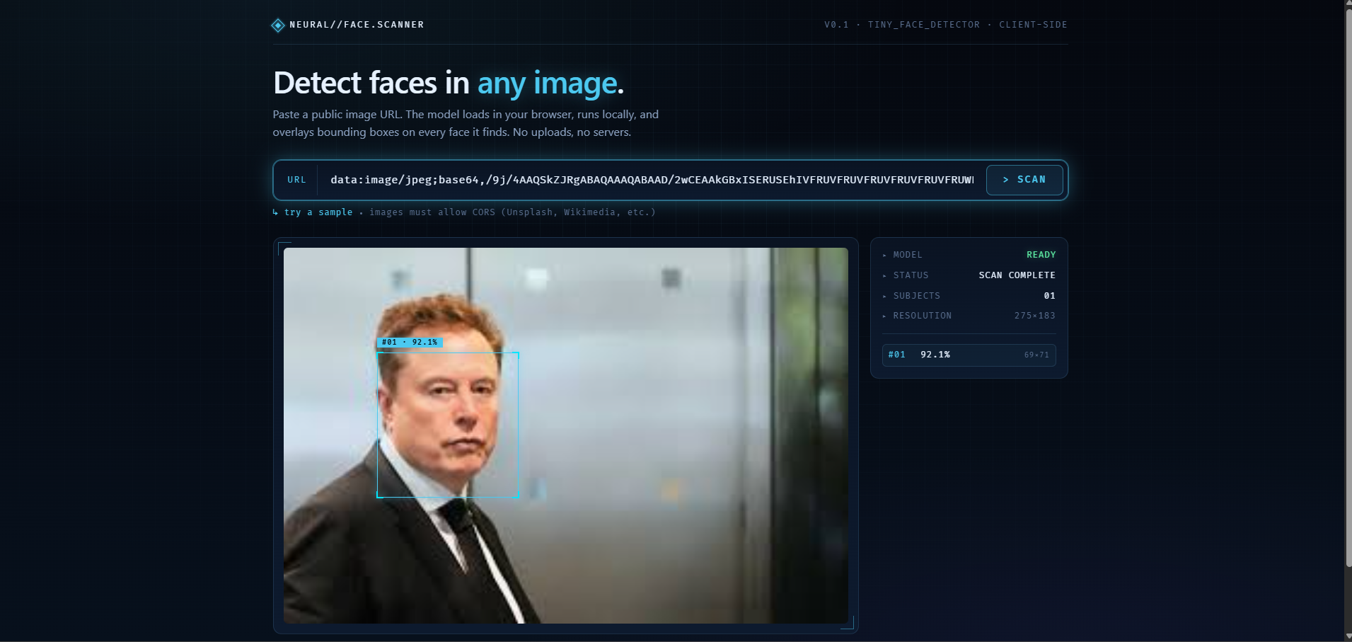 Face Detector — real-time face detection web app, project by Axel Barraza