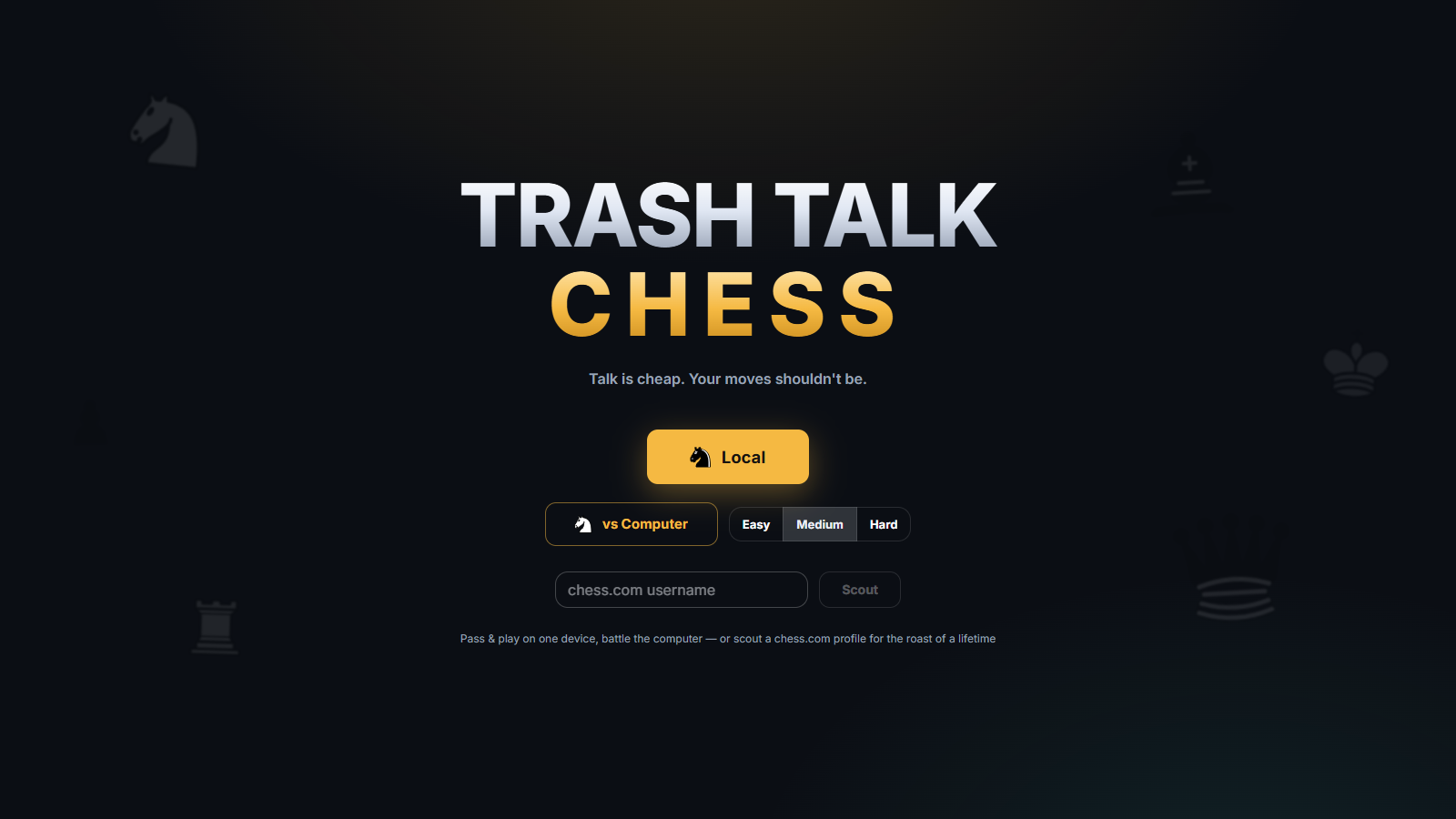 Trash Talk Chess — play against a trash-talking Stockfish engine, project by Axel Barraza