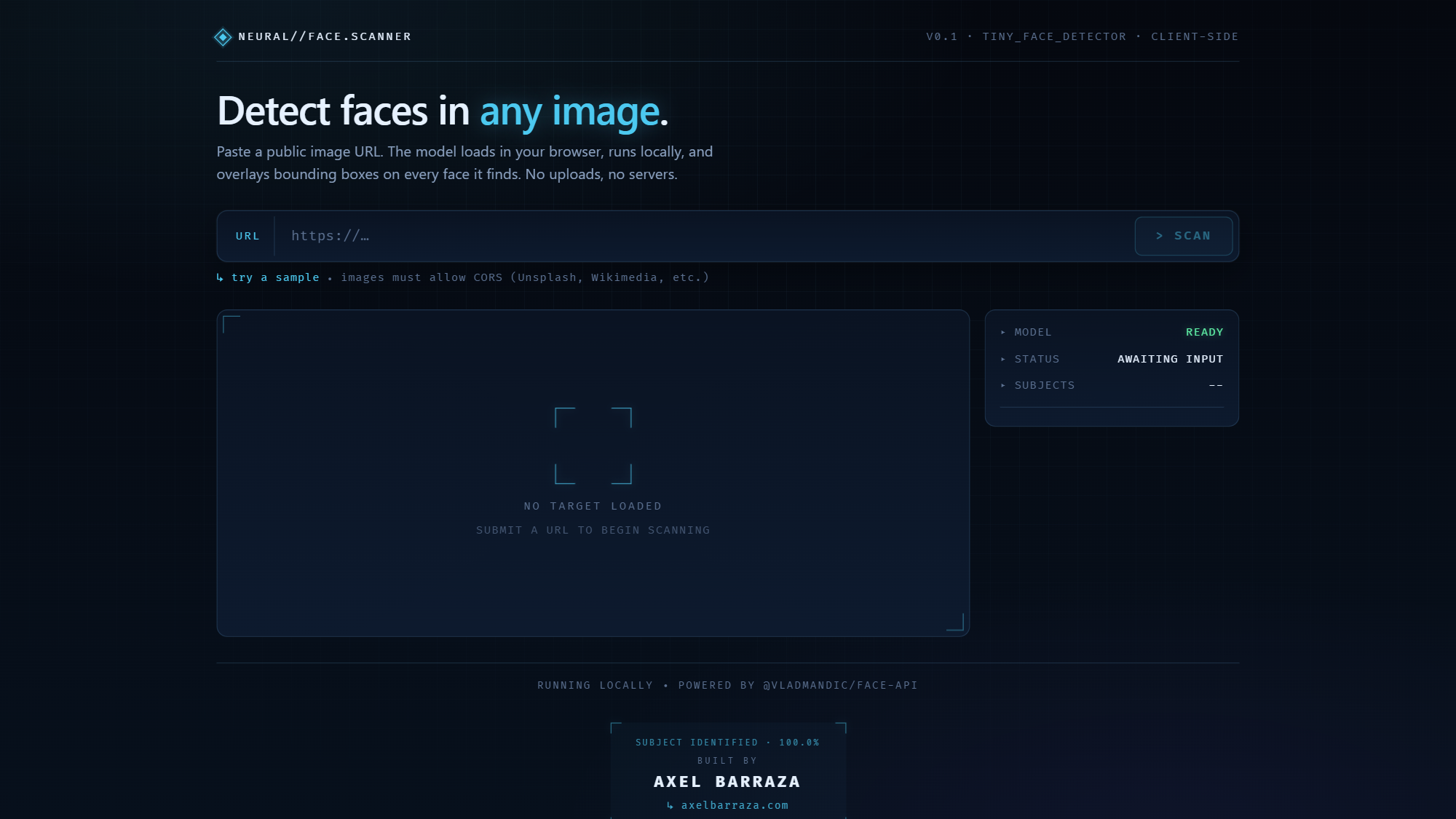 Face Detector — real-time face detection web app, project by Axel Barraza