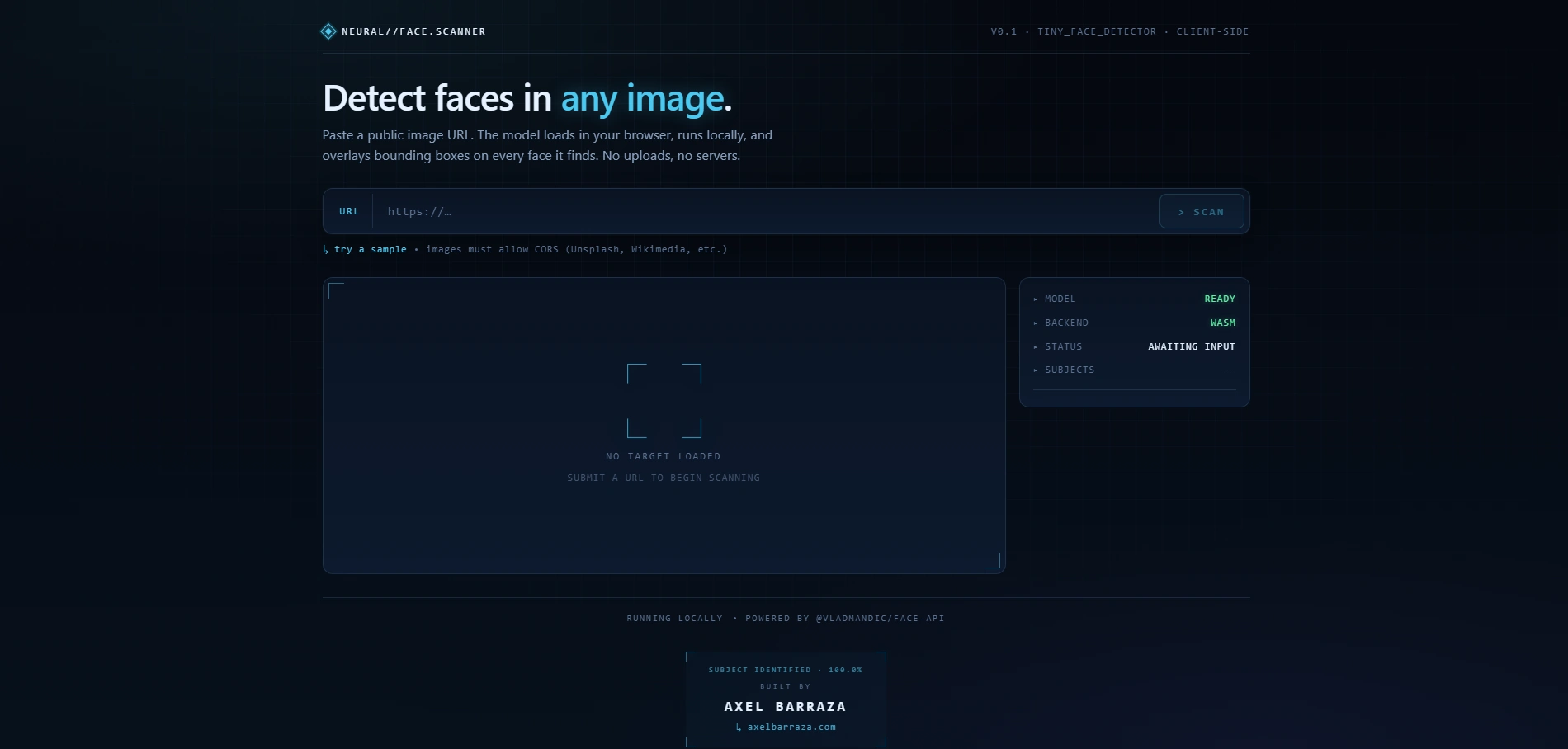 Face Detector — real-time face detection web app, project by Axel Barraza